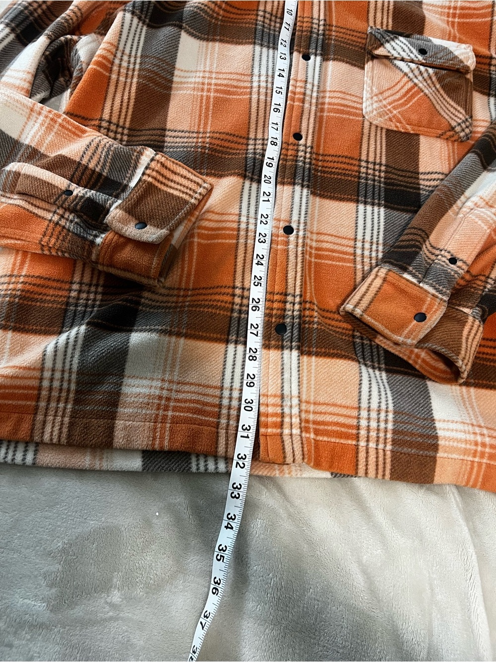 Arizona Jean Company Orange Brown Plaid Utility Jacket Button Up Unisex Sz XL